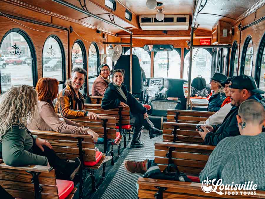 Group inside of a trolley in Louisville Kentucky